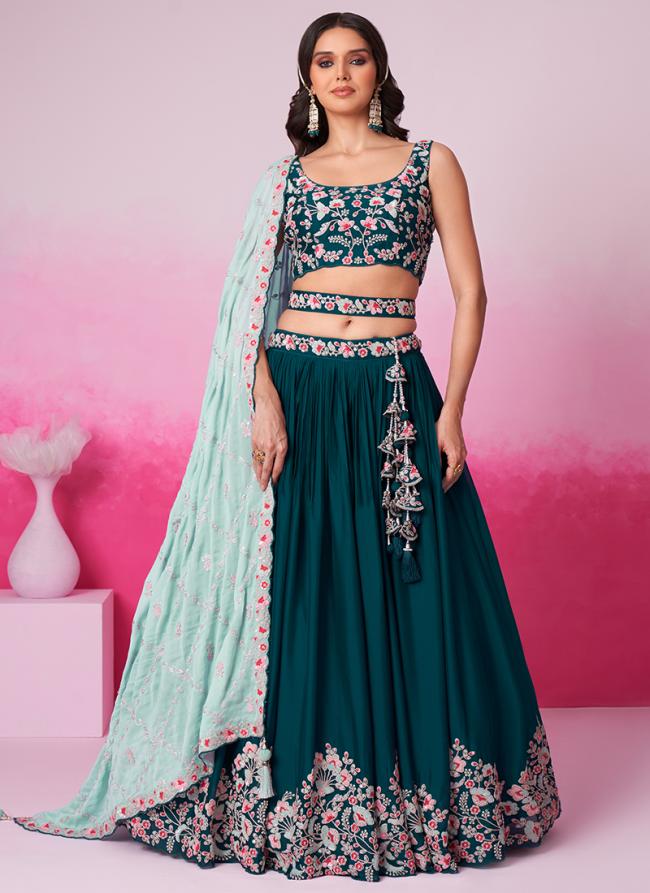 Pure Georgette Teal Party Wear Sequins Work Lehenga Choli